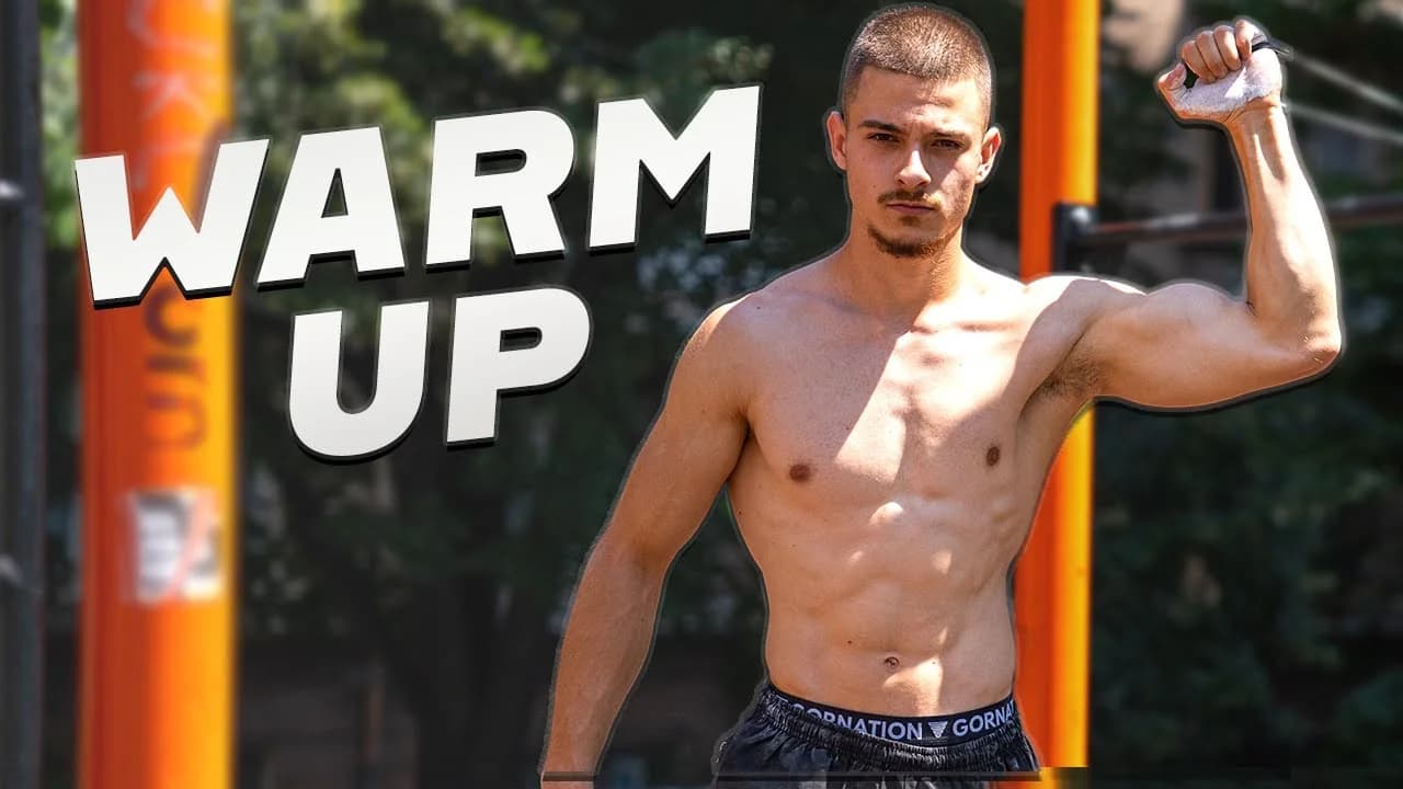 Daniel Hristov demonstrating a resistance band shoulder warm-up exercise before a calisthenics training session
