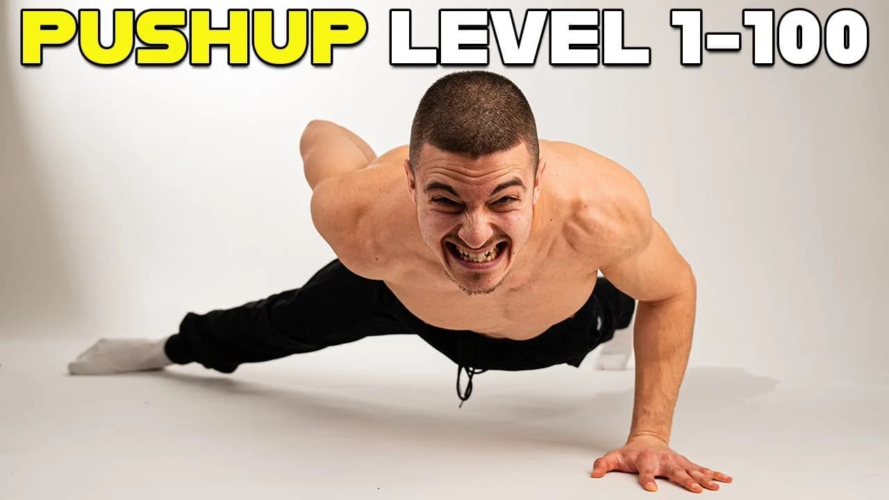Daniel Hristov demonstrating a strict pushup with straight body alignment during a pushup progression tutorial