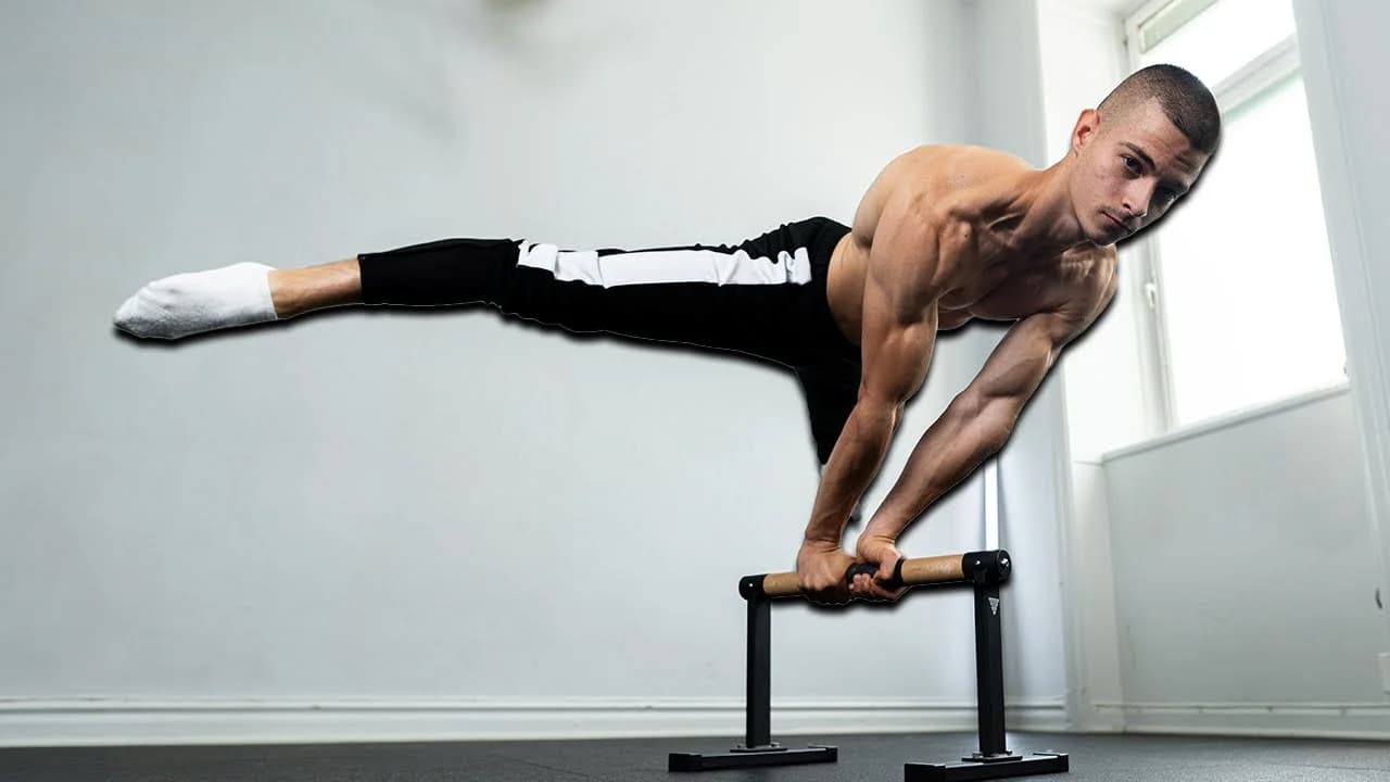 Daniel Hristov holding a front lever during a static home calisthenics workout session