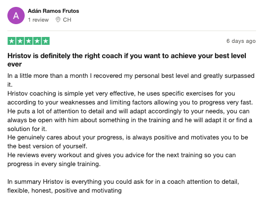 Calisthenics Coaching Review & testimonial 3